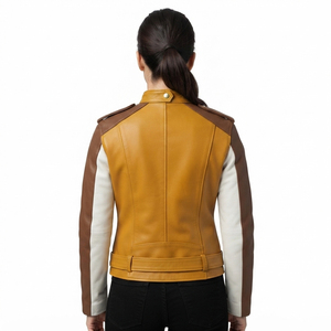 Veste de motard en cuir PU pour femme, coupe ajustée, col montant, réversible, écologique - Product Image 2