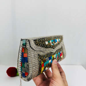 Modern Handmade Gold-Plated Aluminum <b>Silver</b> Mosaic Polished Antique Ethnic <b>Clutch</b> <b>Bag</b> Colorful Beaded Evening Purse Sculpture - Product Image 2