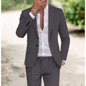 Traje de Verano para Hombre, Talla Grande, Estilo Informal, de Poliéster/Algodón, de Una Sola Fila y Un Botón, Color Sólido, Transpirable, Conjunto de 2 Piezas, a la Moda - Product Image 4