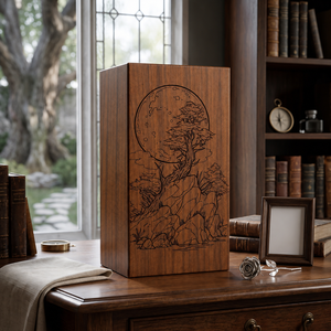 Wooden Urn <b>Memorial</b> <b>Keepsake</b> <b>Box</b> Engraved Cremation Ashes Container Moon Tree Pattern Home Remembrance - Product Image 3