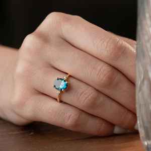 Bague ovale en vermeil avec tanzanite bleu violet, pierre précieuse, argent sterling 925 plaqué or 14 carats, style vintage, pierre de naissance de décembre - Product Image 4