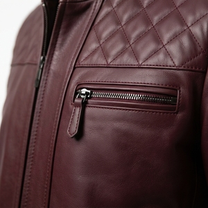 Blouson de motard en cuir d'agneau pour homme, coupe ajustée, vintage, imperméable, col montant, teinture unie, vente en gros OEM - Product Image 6
