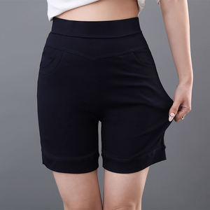 กางเกงขาสั้นคาร์โก้ลำลองสำหรับผู้หญิง เอวยางยืดสูง ผ้าฝ้ายผสมสแปนเด็กซ์ ไซส์ใหญ่ กางเกงขาสั้นฤดูร้อน มีกระเป๋าหลายช่อง - Product Image 1