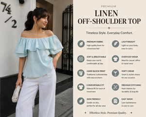 Robe élégante bleu clair à épaules dénudées, pantalon large à taille haute blanc, ensemble deux pièces, style bohème vintage en lin/coton pour femmes - Product Image 3