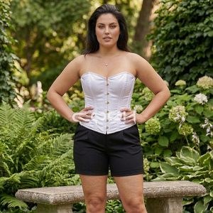 Corsé de satén blanco elegante para dama de honor, talla grande, sin tirantes, con varillas de acero. - Product Image 1