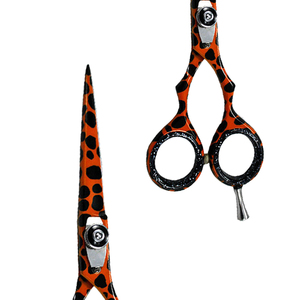 Ensemble de ciseaux de coiffure professionnels de 5,5 pouces, lame en acier inoxydable, lame tranchante, pour droitiers, rouge orange, imprimé léopard, ciseaux de coupe - Product Image 5
