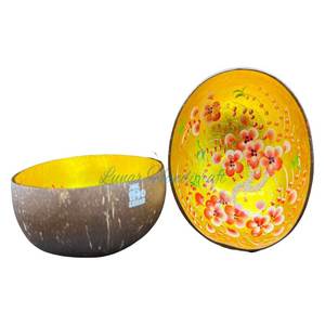 Cuenco de cáscara de coco ecológico con logotipo personalizado, juego de vajilla de ensalada para mezclar frutas antiguas hechas a mano, ligero, Exportación a granel - Product Image 1