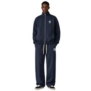 Ensemble veste et pantalon de jogging côtelés marron délavé à col montant zippé pour homme – Style décontracté en coton, streetwear et tenue de sport - Product Image 6