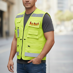 Wholesale Hi Vis ANSI Class 2 Mesh Reflective Safety Vest <b>LED</b> Flash Waterproof Custom Logo Custom Color Men's Workwear - Product Image 5