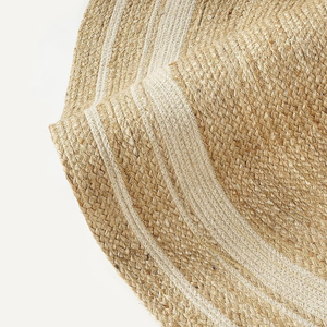 Round Rattan Rug Natural Color Bohemian Style Floor Mat with Pillow and <b>Pouf</b> Decor Stain Resistant Bedroom Use Unisex - Product Image 6