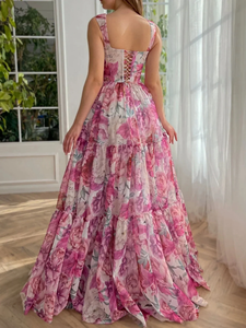 Vestido Maxi Estilo Corsé con Estampado Floral para Mujer, Escote Cuadrado Favorecedor, Sin Mangas, Vestido de Algodón Artesanal - Product Image 2