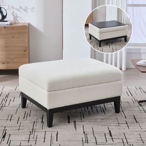 Tavolino da Caffè e Poggiapiedi Reversibile 33.86"W, Poggiapiedi Quadrato con Base in Legno Imbottita e Gambe in Legno di Gomma, Pouf Contenitore - Product Image 1