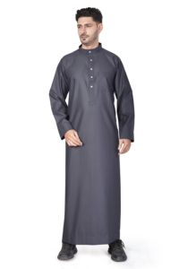 Thobe pour homme gris anthracite de qualité supérieure avec col montant boutonné, manches longues, robe traditionnelle saoudienne, émiratie, koweïtienne, arabe - Product Image 2