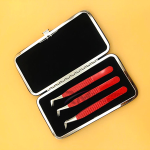 Pince à épiler antistatique en acier inoxydable RMI, revêtement en poudre rouge, pour extensions de cils, pointe précise et lisse, longueur 10 mm - Product Image 6