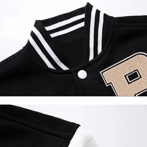 Black Varsity <b>Jacket</b> <b>White</b> Sleeves Embroidered B Logo Turn-down Collar Preppy Style Regular Fit Autumn <b>Jacket</b> for <b>men</b> - Product Image 4
