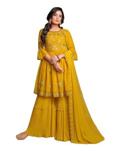 นักออกแบบล่าสุดการลําดับการเย็บปักถักร้อยเทียม Georgette ทํางานชุด Sharara โดย Fab Zone - Product Image 1