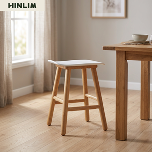 Modern Solid <b>Wood</b> <b>Stool</b> with White Seat and Tapered Legs for Home Living Room Bedroom Furniture Contemporary Design Stackable - Product Image 6