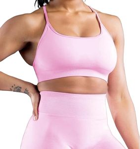 Conjunto Deportivo de Alta Calidad para Mujer: Top Corto Halter de Compresión con Tela Spandex y Leggings Largos Anti-Exposición para Gimnasio y Yoga - Product Image 3