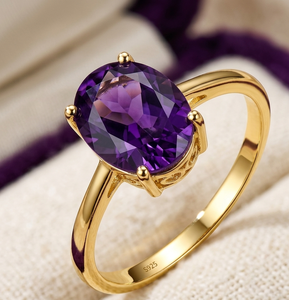925 <b>Silver</b> Vintage Rhodium Plated Oval Natural Stone Purple Gemstone <b>Ring</b> Prong Set <b>Solitaire</b> Fine Jewelry Women's Third Party - Product Image 2