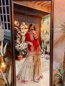 Heavy Embroidery <b>Kurta</b> Sharara Dupatta Set <b>Women</b> Traditional Indian Pakistani Suit Wedding Party Wear - Product Image 6