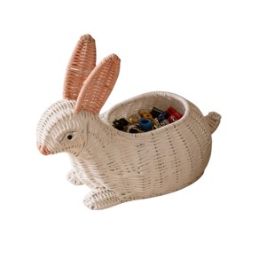 Cartoon <b>White</b> Bunny Rattan <b>Storage</b> <b>Basket</b> Tabletop Coin Candy Key <b>Storage</b> Holder Baby Nursery Playroom Decoration Pot - Product Image 2