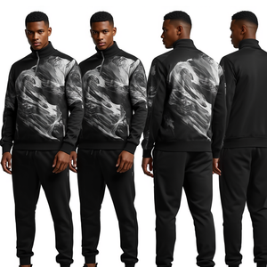 Survêtement Premium pour Homme à Col Zippé, avec Impression Artistique Inspirée de Velocity et Conception de Luxe pour un Style Athlétique Urbain - Product Image 3
