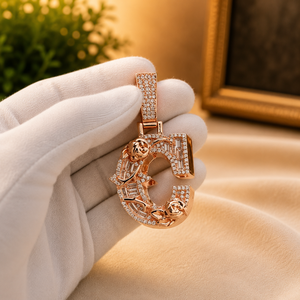 Luxury Custom Letter Pendant 10K Gold Plated Moissanite Baguette Cut Diamond Rose Flower Design Unisex Everyday Wear - Product Image 3