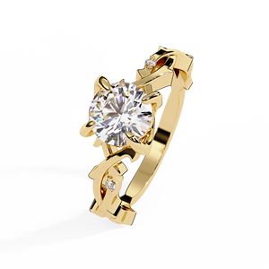 Thorn Branch Twig Bridal Set Round Lab Grown Diamond 14K Yellow Gold Engagement Set <b>Rings</b> IGI Certified Custom Jewelry Wholesale - Product Image 3
