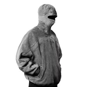 Vente en gros de nouvelle mode sweat à capuche vintage délavé à l'acide pour hommes 100% coton épaule tombante fermeture éclair double couche pour l'hiver 2026 - Product Image 4