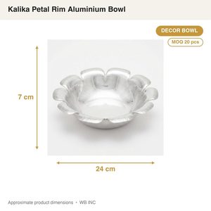 ชามตกแต่งอะลูมิเนียมทำมือขนาด 24 ซม. ขอบลายกลีบดอกไม้ 12 กลีบ ขัดเงาแบบ Kalika สำหรับตกแต่งบ้านและงานแต่งงานในโรงแรม - Product Image 4