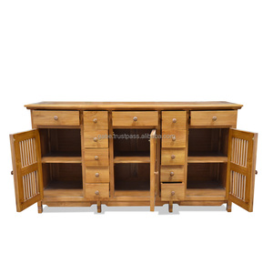 Commode convertible en teck massif naturel avec portes pour salon, design traditionnel et contemporain - Product Image 2