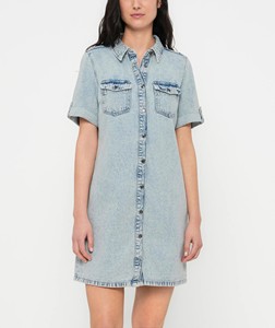 Robe moulante vintage en jean 100 % coton à col carré et boutons sur le devant avec poches, séchage rapide, coupe ajustée, pour femme, collection été – Meilleure vente - Product Image 1