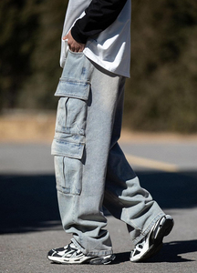 Wholesale Men's High Waist <b>Soft</b> Denim Wash Athletic Fit Casual <b>Jeans</b> Straight Slim Baggy Pants For Men Clothes High Quality - Product Image 3