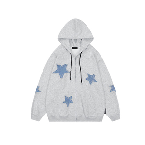 Custom Star Graphic <b>Zip</b> <b>Up</b> Hoodie Streetwear Sweatshirt Oversized Cotton Fleece Hooded Jacket Manufacturer Wholesale - Product Image 3