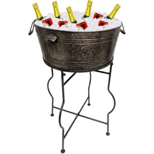 Galvanized Beverage Tub with Metal Stand Antique Ice Bucket Party <b>Drink</b> <b>Cooler</b> Bin with Built-in Bottle Opener for Outdoor Event - Product Image 1