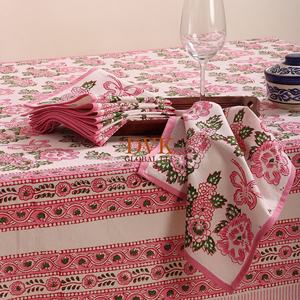 Hand Block Printed Pink Floral <b>Table</b> Cover for Banquets Hotel Beautiful Style Cotton <b>Table</b> <b>Cloth</b> for Home and Hotel - Product Image 4