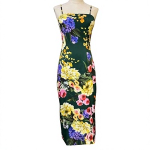 Robe midi moulante en soie 100% à imprimé floral, anti-rides, col carré, sans manches, bretelles spaghetti, ajustée, pour l'été, cocktail, romantique - Product Image 2