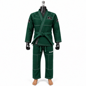 Uniforme de Kimono de BJJ Personalizado Verde 100% Algodón Corte Regular Unisex para Adultos Ropa de Artes Marciales con Logotipo en la Manga Izquierda - Product Image 1