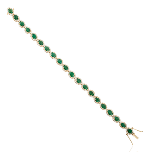 Precious <b>Gemstone</b> Luxury Emerald & Diamond Halo Wedding Tennis <b>Bracelet</b> For Unisex Bulk Custom Order 18K Yellow Gold Jewelry - Product Image 5