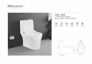 โถสุขภัณฑ์เซรามิคพรีเมียม Vox One Piece รุ่น Modern Dual-Flush Eco-Friendly สำหรับอพาร์ทเมนท์สุดหรู พร้อมระบบ S-Trap - Product Image 3
