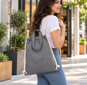 Wholesale Cotton Canvas <b>Tote</b> Backpack Dual-Use Drawstring Shopping <b>Bag</b> Custom Logo Backpack Daily Use Shopping <b>Bag</b> - Product Image 4