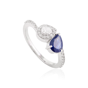 18K White Gold Toi Et Moi Diamond Ring with Pear Sapphire Accents - Product Image 3