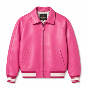 FURAT LEATHERS Manteaux Varsity Rose en Peau de Mouton Personnalisés Respirants à Col Montant et Fermeture Éclair Frontale pour Hommes – Collection Automne Décontractée - Product Image 1
