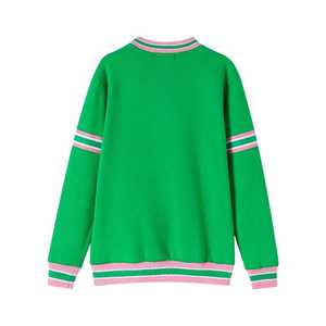 Sudadera Unisex AKA Green Stripe Chenille con Cuello Redondo, Bordado de Letras Griegas, Ajuste Cómodo, Ropa Casual Premium - Product Image 2