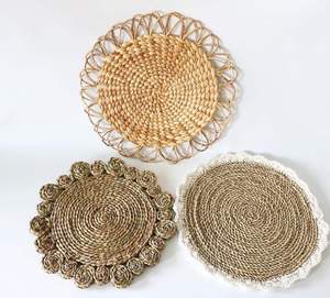 Round Water Hyacinth Placemat Flower Loop Border Straw Table <b>Mat</b> Boho Coaster Decorative Charger <b>Plates</b> Rustic Centerpiece - Product Image 3