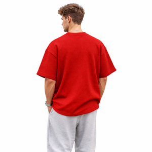 T-shirt surdimensionné en maille gaufrée avec logo personnalisé pour homme, épaules tombantes, streetwear, coton texturé, t-shirt vierge de haute qualité, OEM ODM - Product Image 5