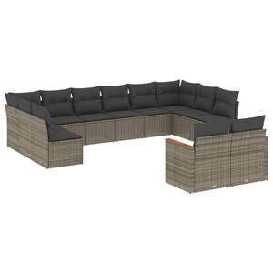 Set Divano da Giardino in Rattan PE Grigio e Acciaio Verniciato a Polvere con Tessuto in Poliestere, Elegante Collezione di Mobili da Esterno - Product Image 2