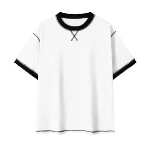 T-shirt de luxe 220 g/m² pour homme, style décontracté en coton, avec logo personnalisé imprimé, surpiqûres contrastées, coupe oversize, style universitaire - Product Image 1