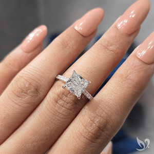 Anillo de compromiso audaz de oro blanco de 10K con diamante de laboratorio de corte princesa de lujo de 3 ct, banda pavé tipo catedral, certificado IGI - Product Image 4
