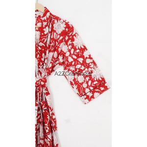 Ensemble de chemises de nuit pour femmes, imprimé floral d'hiver, col en V, fermeture à cordon, manches trois-quarts, respirant, 100% coton - Product Image 4